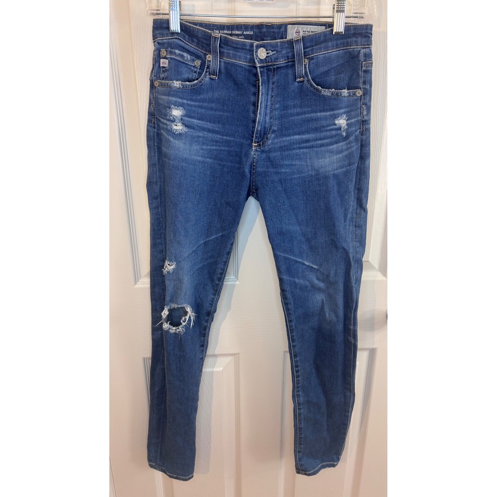 AG Adriano Goldschmied Farrah Skinny Ankle High Rise Distressed Jeans 28R Blue